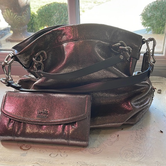 Coach Handbags - Perfect condition coach metallic bag with matching wallet